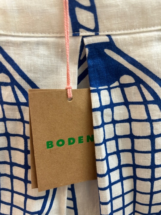 Boden White Verity Linen Pleated Skirt with Blue Tennis Racket Print - Picture 2 of 2